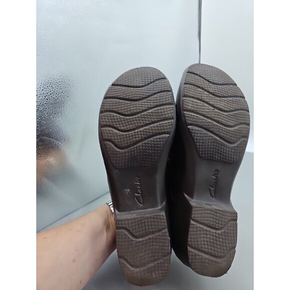 Clarks Women's Genette Arc Clog Size 9.5 W Brown Leather Block Heel Loafer Comfy - Picture 6 of 8